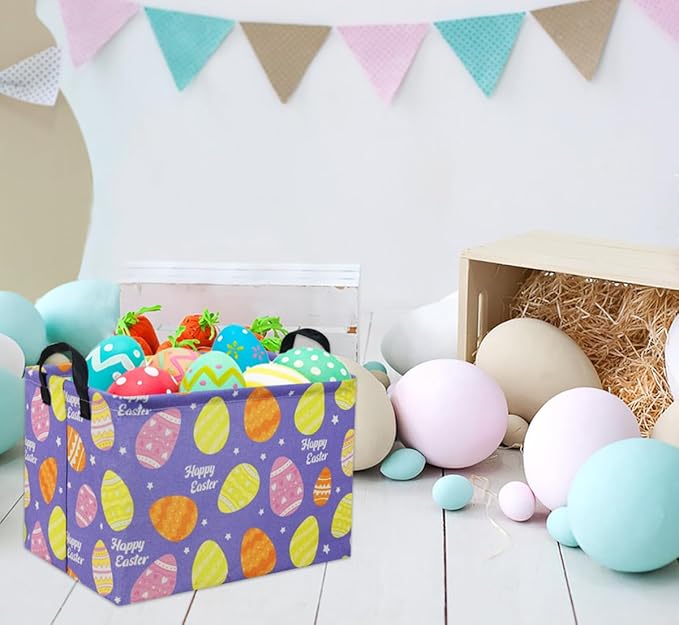 TIBAOLOVER Rectangular Easter Basket Purple Easter Egg Gift Basket Baby Storage Basket Cute Kids Toy Storage Bin Organizer Shelf Book Basket Easter Room Decor(Easter Baskets)