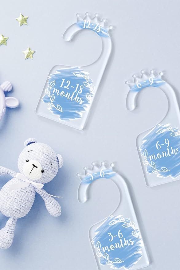 OneDream Baby Closet dividers Hanger separators - Set of 7 Baby Clothes dividers for Closet from Newborn to 24 Months, Acrylic Infant Clothes Divider (Blue)