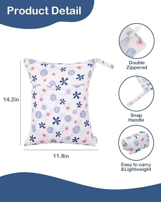 ALVABABY 3pcs Cloth Diaper Wet Dry Bags Waterproof Reusable with Two Zippered Pockets Travel Beach Pool Daycare Soiled Baby Items Yoga Gym Bag for Swimsuits or Wet Clothes 3L-ZM36