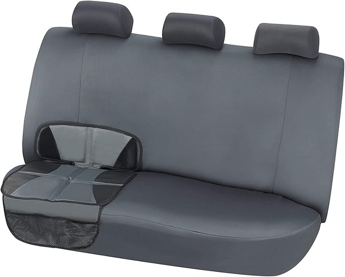 Car Seat Protector - Seat Protection Mat - Thick Padding - Durable, Waterproof Fabric, Leather Reinforced Corners & 3 Pockets for Handy Storage Gray
