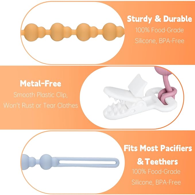 4 Pack Pacifier Clip Compatible with Tommee Tippee, One Piece Silicone Pacifier Holder Clips, Rust-Free Soft Silicone, Flexible Clip with Stylish Round Design, Ideal for Pacifiers and Teethers
