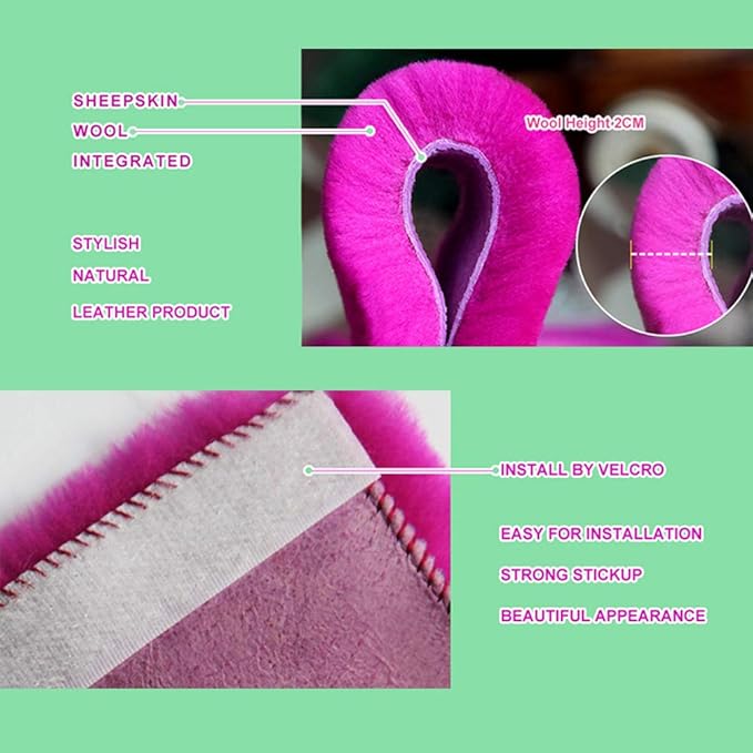2 Pack Natural Fur Comfort Auto Authentic Sheepskin Car Seat Belt Pads for Adults, Soft Texture Shoulder Neck Cushion Pad Protector, Genuine Australia Merino Wool Cover (Reddish Pink)