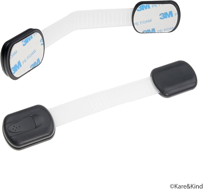 Child Safety Locks (Black) - Set of 6 - Prevents Injury and Opening (Oven) Doors, (Kitchen Sink) Cabinets, Toilet Seats, etc. - No Tools or Screws Needed - Strong Removable 3M Adhesive - Adjustable