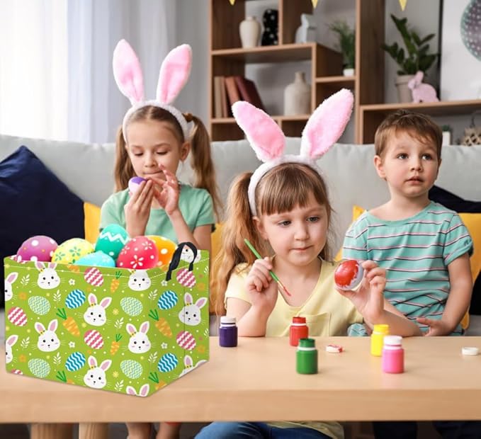 TIBAOLOVER Rectangular Easter Bunny Storage Basket for Kids & Baby - Cute Toy Storage Bin and Organizer - Room Decor