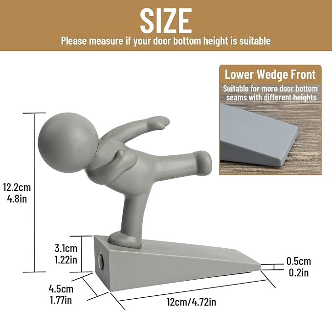 Cute Door Stop, Decorative and Sturdy, Decorative Door Stop, Lower Front Wedge Suitable for More Doors, Gray(Patented)