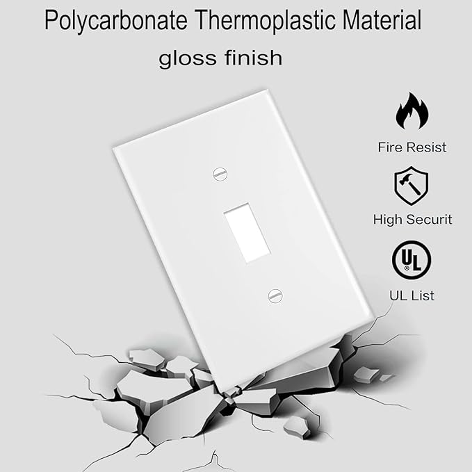 Toggle Light Switch Wall Plates 1-Gang Switch Electrical Cover Plate Unbreakable Thermoplastic Faceplate, White (20 Pack)