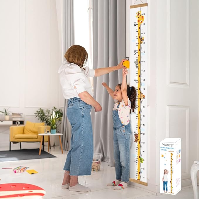 Mibote Baby Growth Height Chart Handing Ruler Wall Decor for Kids, Canvas Removable Height Growth Chart 79" x 7.9" (Giraffe)
