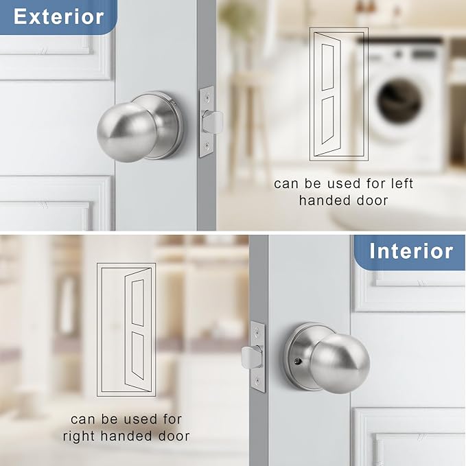 Knobonly 10 Pack Keyless Indoor Door Knob, Passage Door Knobs, Interior Door Knobs, Satin Nickel, Stainless Steel