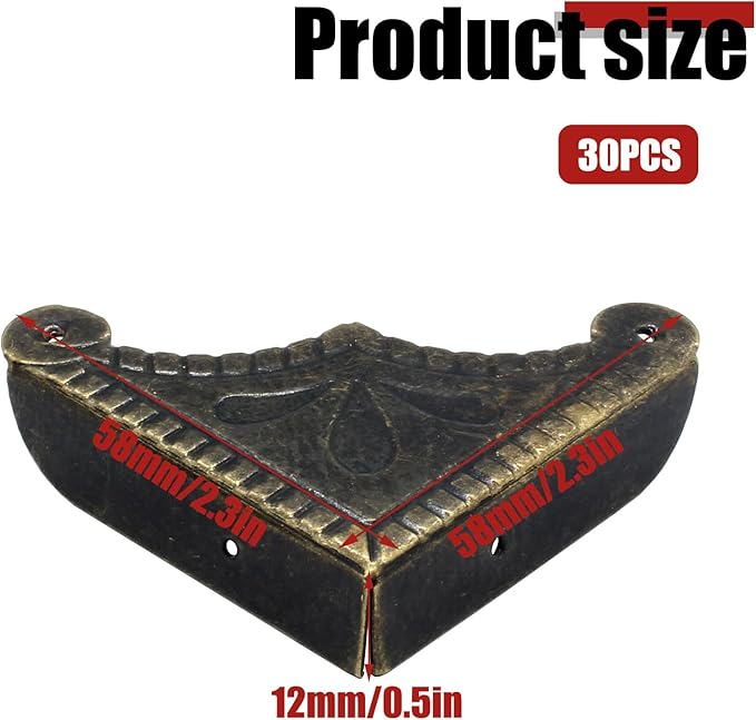 30Pcs Antique Box Corner Protectors, Decorative Edge Safety Guard Cabinet Furniture Corner Protectors for Jewelry Box and Wooden Case(2.3"x2.3"x0.5")