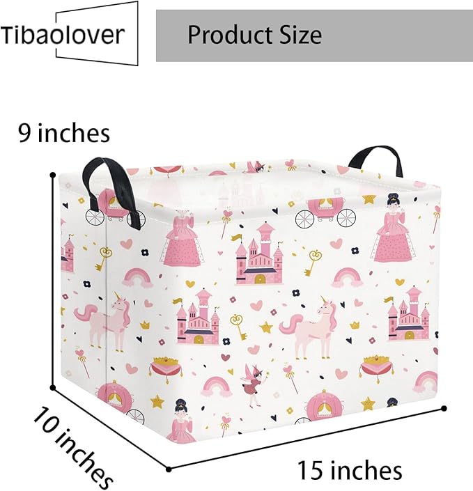 TIBAOLOVER Rectangular Kids Storage Basket Baby Storage Basket with Handles for Home Kitchen Boys and Girls Cute Toy Storage Bin Organizer Shelf Book Room Decor(Princess Castle)