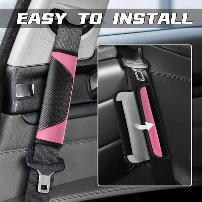 2PCS Car Seat Belt Cover Pad, Soft Carbon Fiber Leather Seatbelt Shoulder Protector for a More Comfortable Driving, Universal Safety Belt Strap Cover to Protect Your Neck (Pink)