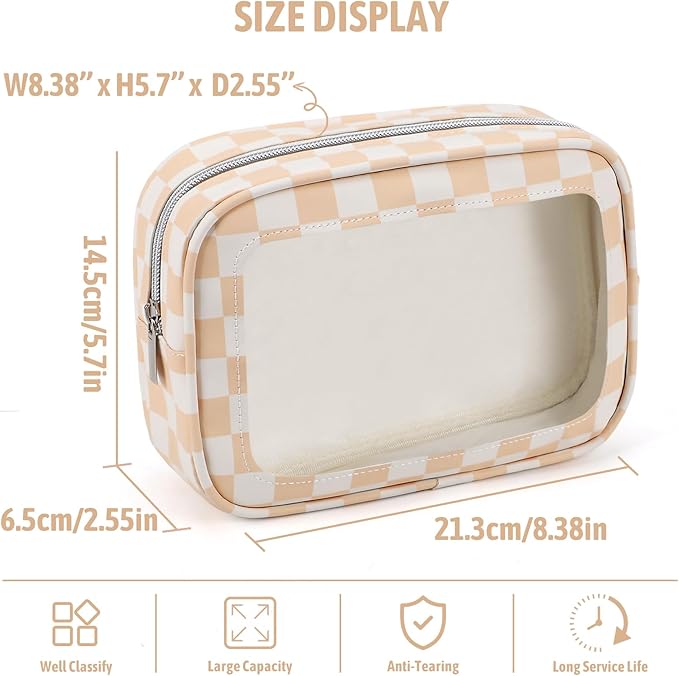 3PCS Clear Toiletry Bag,TSA Approved Travel Makeup Pouch with Zipper for Cosmetics and Toiletries，Diaper Bag Organizer Pouch Set,Women's Purse Organizer and Clear Car Bag