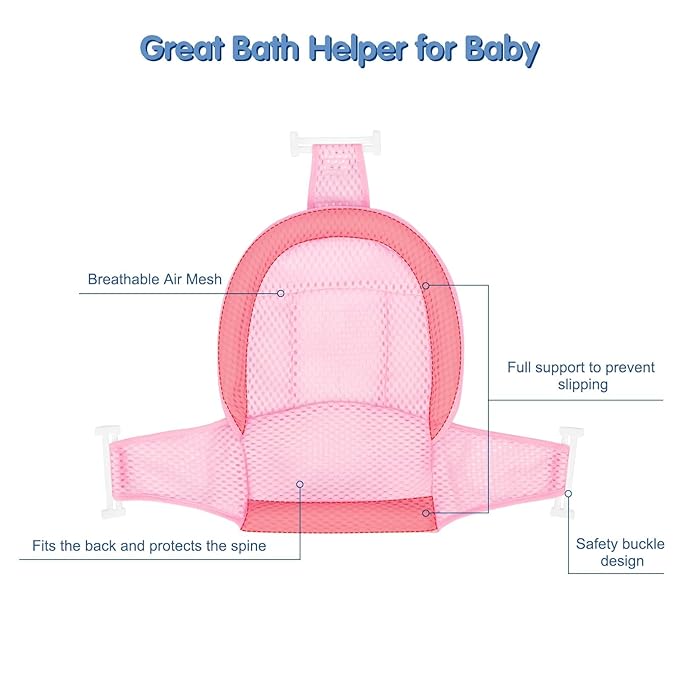 Colorlife Baby Bath Seat Support Net Infant Bathing Seat Support Mat, Adjustable Comfortable Non-Slip Three-Pointed Baby Shower Net Bathtub Sit Up Net for Newborn 0-12 Months-Pink(No Bathtub)