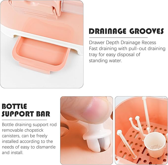 DOERDO Baby Bottle Drying Rack, Portable Large Capacity Toddler Bottles Storage Box with Cover Portable Kitchen Cabinet Organizer for Home Kitchen, 11.6x9.4 Inch, Orange