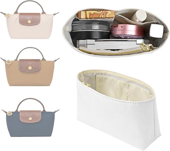 LOUKAYCCI Upgraded Dupont Paper Mini Organizer Insert for Longchamp XS Bag wihte Zipper Purse Insert（Dupont Paper,Withe）