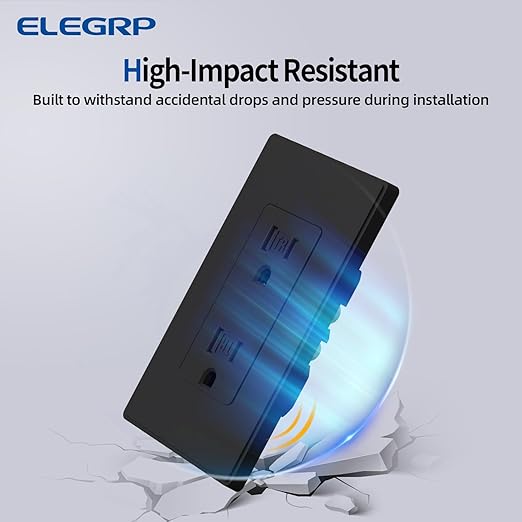 ELEGRP Matte Black Decorator Wall Receptacle Outlets, Tamper Resistant 15 Amp Standard Electrical Wall Outlet, Residential Grade, Self-grounding, 125V, Mid Size Wall Plate Included, UL Listed, 20 Pack