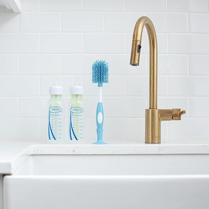 Dr. Brown's Soft Touch No Scratch Baby Bottle Cleaning Brush, Nipple Cleaner & Suction Cup Base for Easy Storage, BPA Free, Blue (Pack of 5)