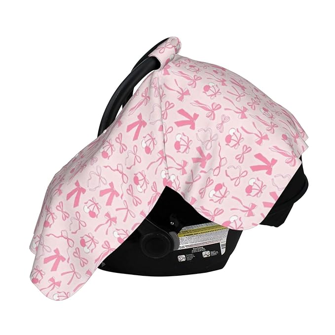 Pink Bow Baby Car Seat Canopy Cover Multi Use Shower Gift, Nursing Cover for Mom Nursing Covers, Bow Baby Stuff Items