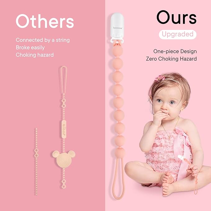 Baby Girl Newborn Essentials, 4 Pack Silicone Pacifier Clips for Girls, One Piece Flexible Soft Binky Clips Baby Stuff and Gifts for Girls