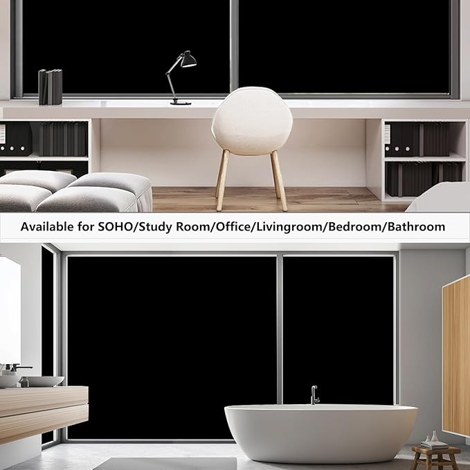 NIDOJP Blackout Window Film with Tool Kits Privacy Window Film Total Blackout Cover, 100% Light Blocking Window Tint Static Cling Sun Blocking Heat Control, Anti UV Scratch Resistant for Home Office