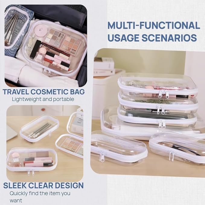 3PCS Clear Hard Plastic Zipper Case, Double Zippers Hard Pouch, Portable Travel Organizer Bin Clear Makeup Bag for Toy Storage, Snack Bag,Cosmetics, Diaper Bag,Toiletry Bag (3PCS-M-Mixed)