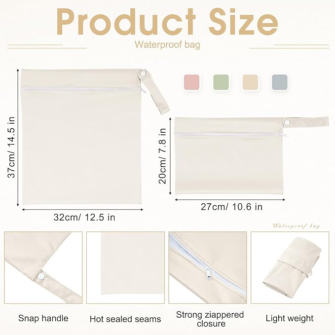 Reginary 8 Pack Wet Dry Bags Waterproof Reusable Travel Zipper Pouch for Baby Cloth Diapers, Swimsuits, Wet Clothes, Toiletries, Beach, Pool, Yoga Gym Bag, 2 Sizes (Solid Color)