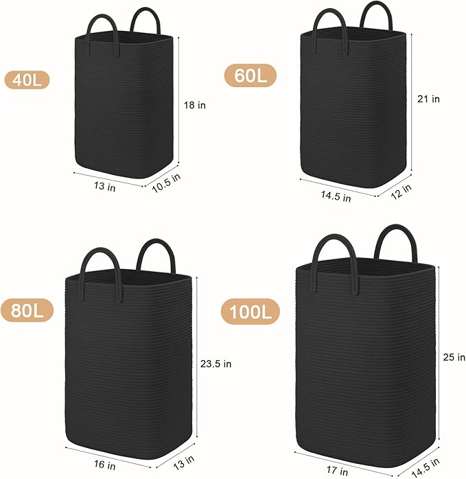 Laundry Basket,Woven Cotton Rope Laundry Hamper,100L Versatile Storage for Dirty Clothes,Baby Toys,and Blankets in Bathroom, Nursery,and Living Room