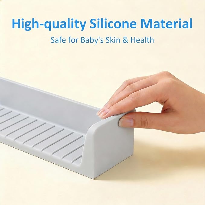 Bathtub Splash Guard for Kids - 31 Inch Silicone Tub Side Shelf with Strong Suction Cups, Toy Tray Holder to Prevent Water Spills, Keep Bathroom Dry (Gray)