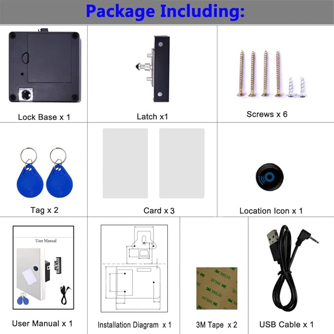 RFID Lock Electronic Cabinet Lock with USB Cable - Hidden DIY Lock for Wooden Cabinet Drawer Locker Cupboard Gun Box with 5 Key Cards/Fobs
