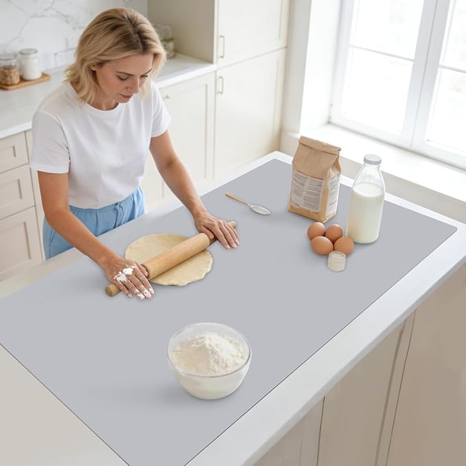 Extra Large Silicone Mat for Kitchen Counter 39.4"x23.6" Silicone Table Mat for Resin Workbench Mat Heat Resistant Mat Coffee BarMat, 2mm Thick Gray