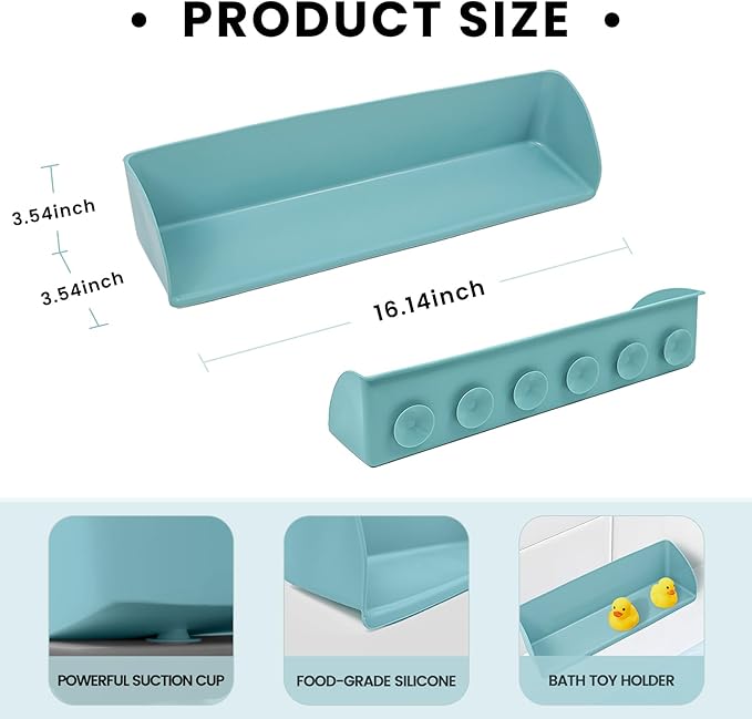 Silicone Bathtub Splash Guard with Strong Suction Cups, Bath Toy Holder & Water Spill Protector for Kids, No-Mess Play Shelf Organizer, Toddler Bath Essentials (Gray)