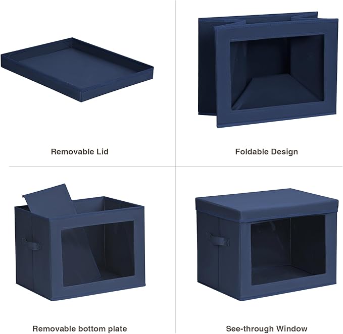 Homsorout Stackable Storage Bins with Lids - Large Decorative Basket with Lids, Fabric Foldable Closet Organizer Bins, Shelf Organizer for Living Room, Dorm, 5 Pack, Navy Blue