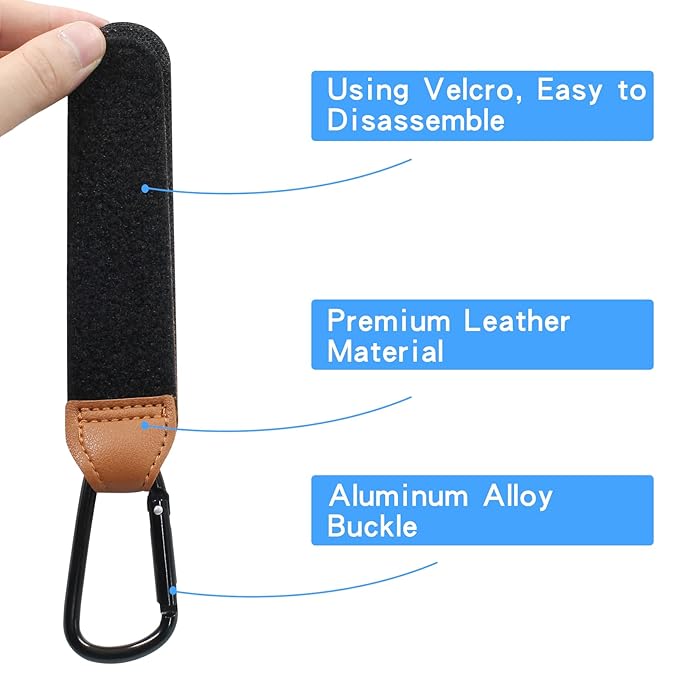 4 Pcs Stroller Hooks for Diaper Bag - Durable Leather Stroller Straps Diaper Bag Hooks - Stroller Clips for Stroller Wheelchair Shopping Carts - Black + Brown