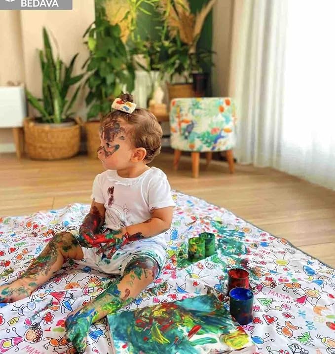 Waterproof High Chair Splat Mat – Machine Washable Floor & Table Protector for Baby Feeding, Art & Crafts, Outdoor Use (Family, 114x118 Inch)
