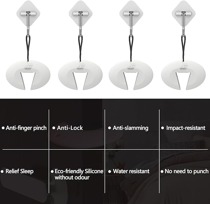 Neobay Door Pinch Guard and Door Slam Stopper, Durable Silicone Door Finger Pinch Guard, Prevents Slamming on Even Heavy Doors, Non-Toxic & Pet Friendly, White,4 Packs