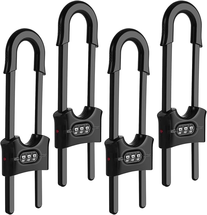 4 Packs Sliding Cabinet Locks, Baby Proofing U-shaped Child Safety Latches Adjustable White Locks For Handles Knobs Drawers - Black