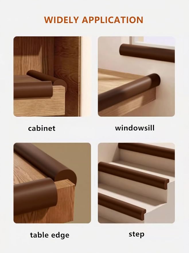 QYV Baby Proof Edge Corner Protector, 16.4FT 0.47''Th L-Shape Furniture Corner & Edge Safety Bumper with 10 Corners, Pre-Taped, Soft NBR Rubber Foam Desk Edge Cushion Wall Corner Protector (Coffee)