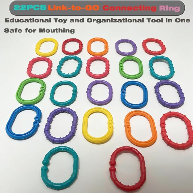 Baby Toys Links-to-Go Car Seat and Hanging Stroller Ring Toy, Larger Connecting Ring Travel Accessory Set