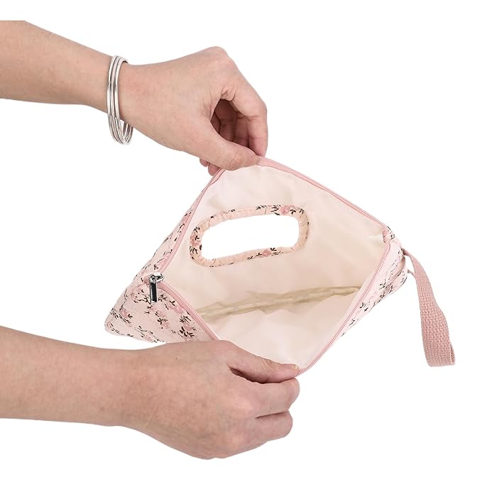 HIBEAR Quilted Diaper Wipe Pouch Portable Mommy Bag Refillable Floral Baby Wipe Holder for Travel Stroller Daily Casual (red-)