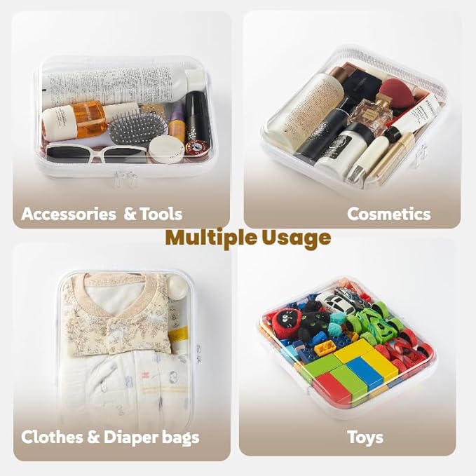 3-Pack Medium Clear Hard Shell Zipper Pouches, Clear Zipper Bags, Hard Case Pouches for Purse & Diaper Bag Organizer,and Travel Essentials（3M）