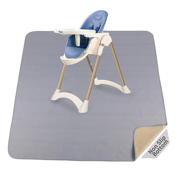 DFHY Splat Mat for Under High Chair/Arts/Crafts/Outdoor Picnic Mat, Washable Baby Spill Mat Waterproof Anti-Slip Floor Splash Mat, 60"x 60"Portable Baby Play Mat and Table Cloth (Light Grey)