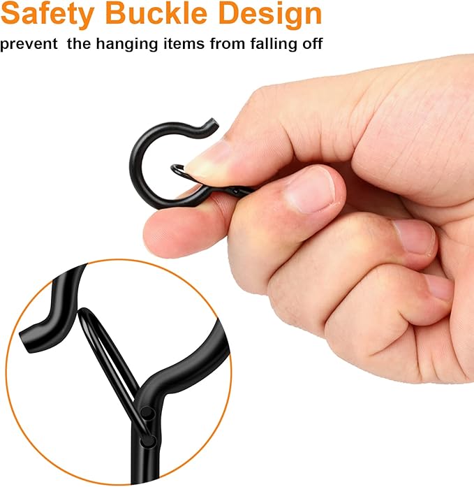 FSAH 96 PCS Q-Hanger Hooks, Screw Hooks for Outdoor String Lights, Safety Buckle Design Cup Eye Hook for Hanging Christmas Lights, Plants, Mounted on Wall Ceiling, Include 1 Wing Nut Driver, Black