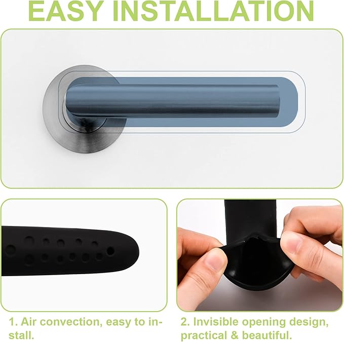 Door Handle Covers, 2Pcs Matte Black Silicone Door Handle Glove Covers Door Knob Covers Anti-Static Safety Door Knob Protector with Clear Anti-Collision Adhesive Strip