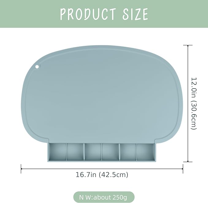 Silicone Placemat, Tablemats with Food Catching Pocket, Non-Slip Silicone Placemat for Restaurants Home Travel (Sage)