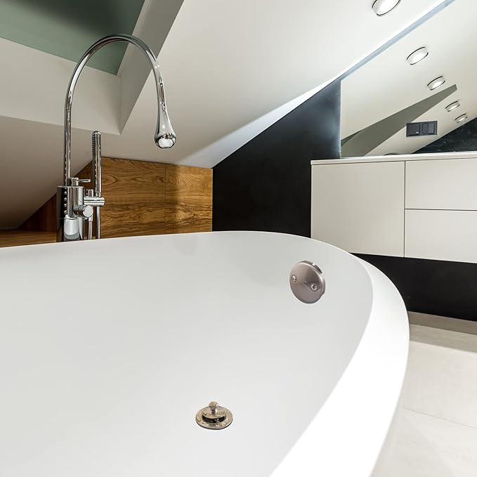 Dual Hole Bathtub Drain Overflow Plate with Two Matching Screws, Easy to Install, Satin Nickel
