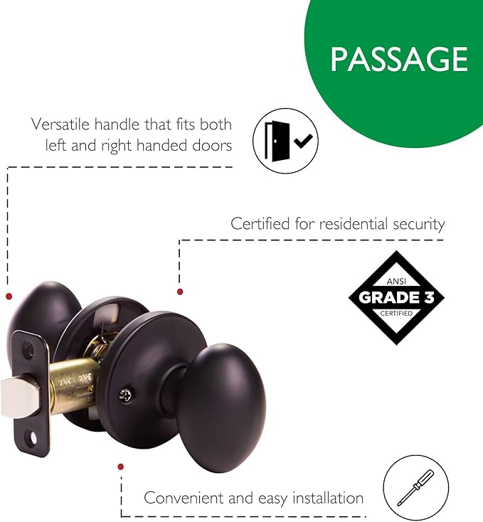 Design House 779173 Egg Passage Hall and Closet Door Knob Matte Black
