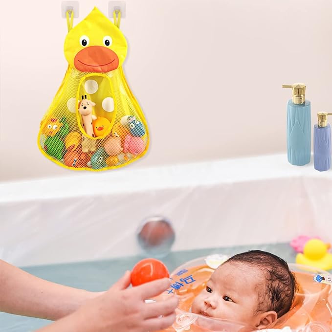 Linkidea Bath Toy Organizer, Bathtub Toy Organizer Holder, Bath Toy Net Storage Holder with Adhesive Sticker Hooks (2pcs, Duck)