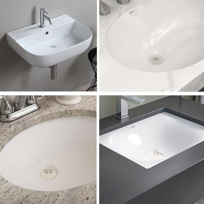 6 Packs Tub Stopper, Rubber Bathtub Stoppers Drain Plug, 2Pcs 15" Stainless Steel Beaded Chain, 6 Different Sizes Premium Bathroom Plug Fit for Kitchen, Bathroom Bath tub and Laundry Sink, White