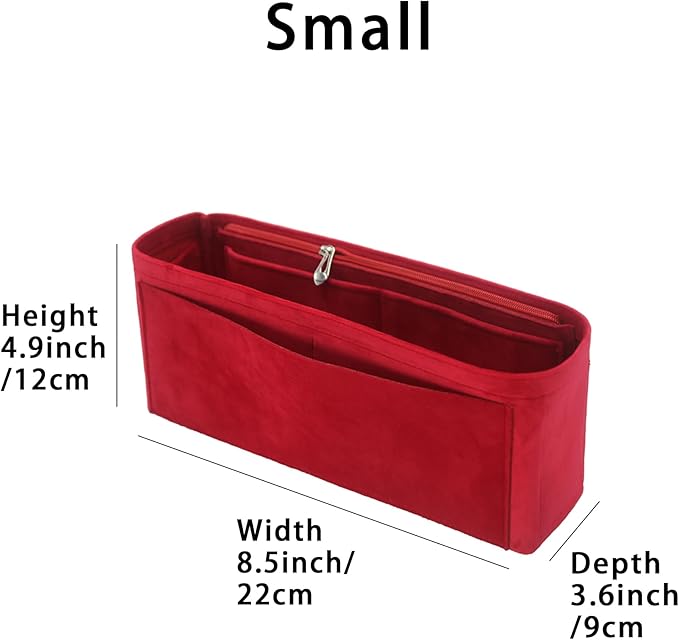 banbeln Purse Organizer Insert, Suede Bag Organizer Handbag Tote Shaper, Suede Material, Soft and Non Damaging Bag (Small,Red)