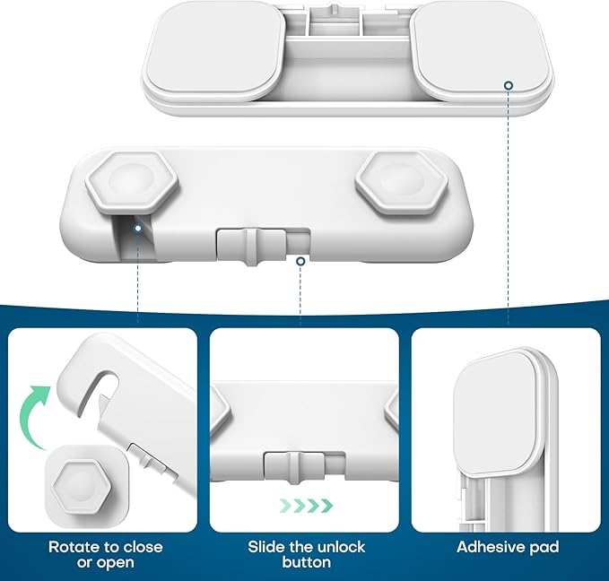8 Pack Baby Proofing Cabinet Locks, Child Safety Locks for Cabinets and Drawers,Door,Dishwasher,Fridge,Cupboard,Trash Can,Washer (White)